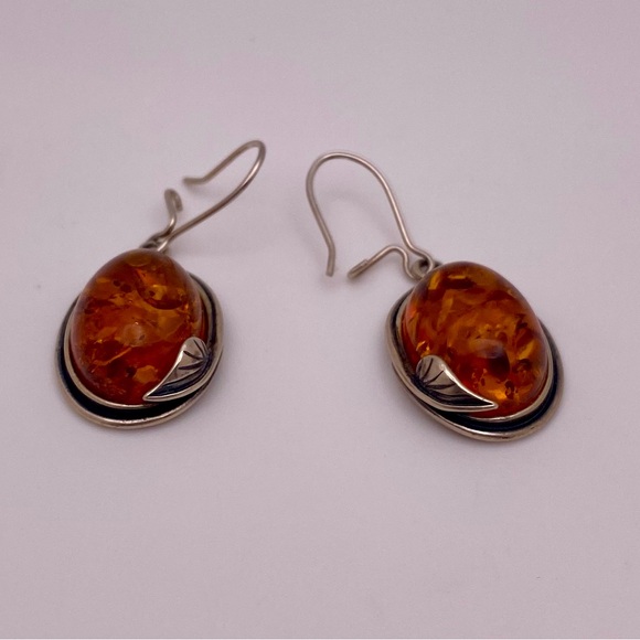 Sterling silver amber earrings - Picture 2 of 5